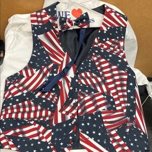 Patriotic Flag Pattern Vest and Bow Tie